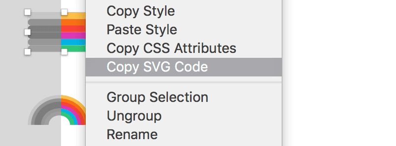Menú de Sketch con la opción Copy SVG Code