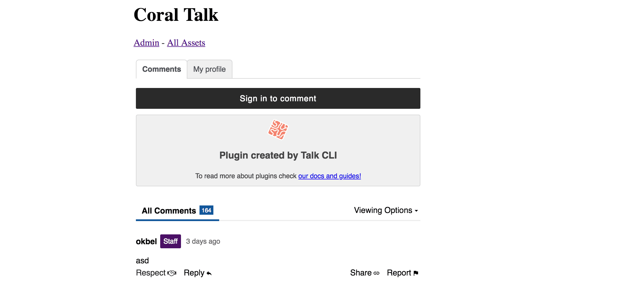 Plugin generado por la CLI dentro de Coral Talk