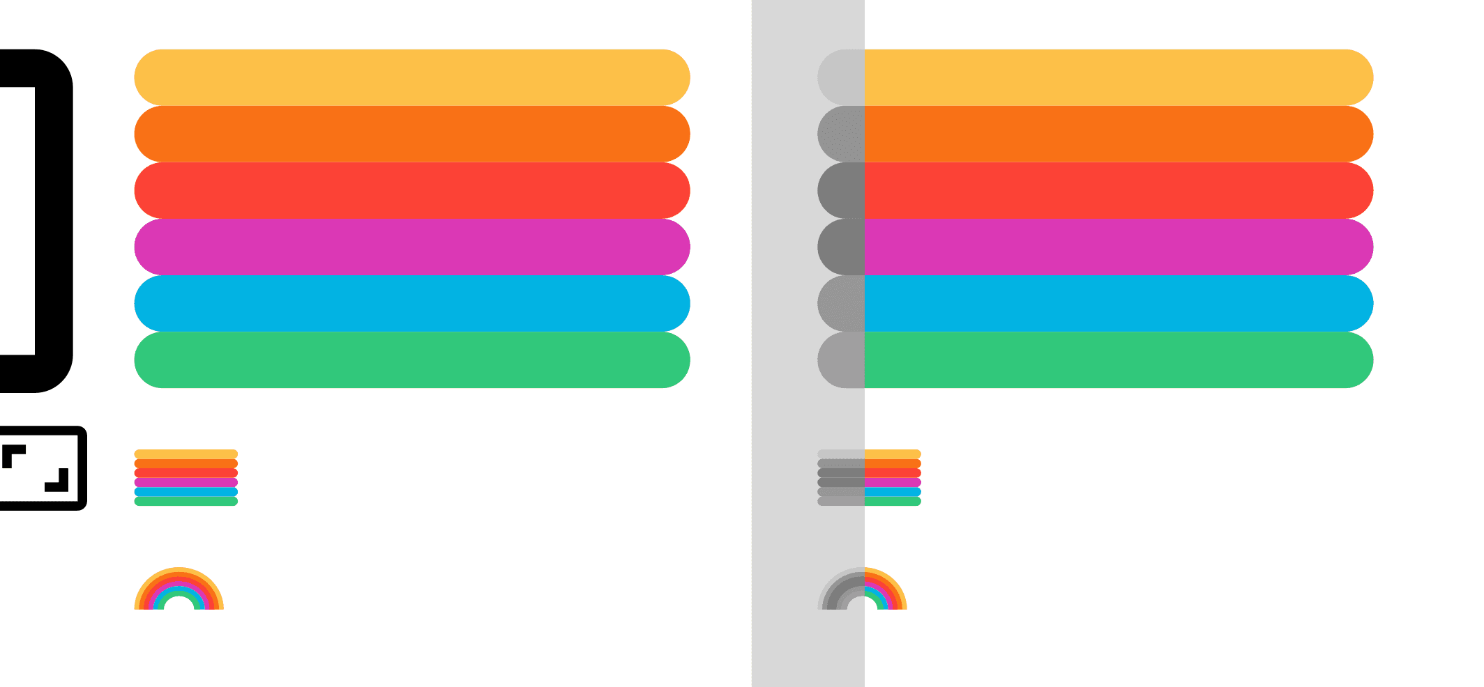 Estados en color y escala de grises del icono Pride