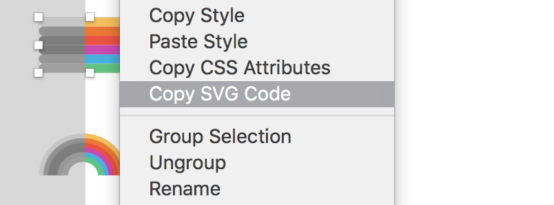 Menú de Sketch con la opción Copy SVG Code