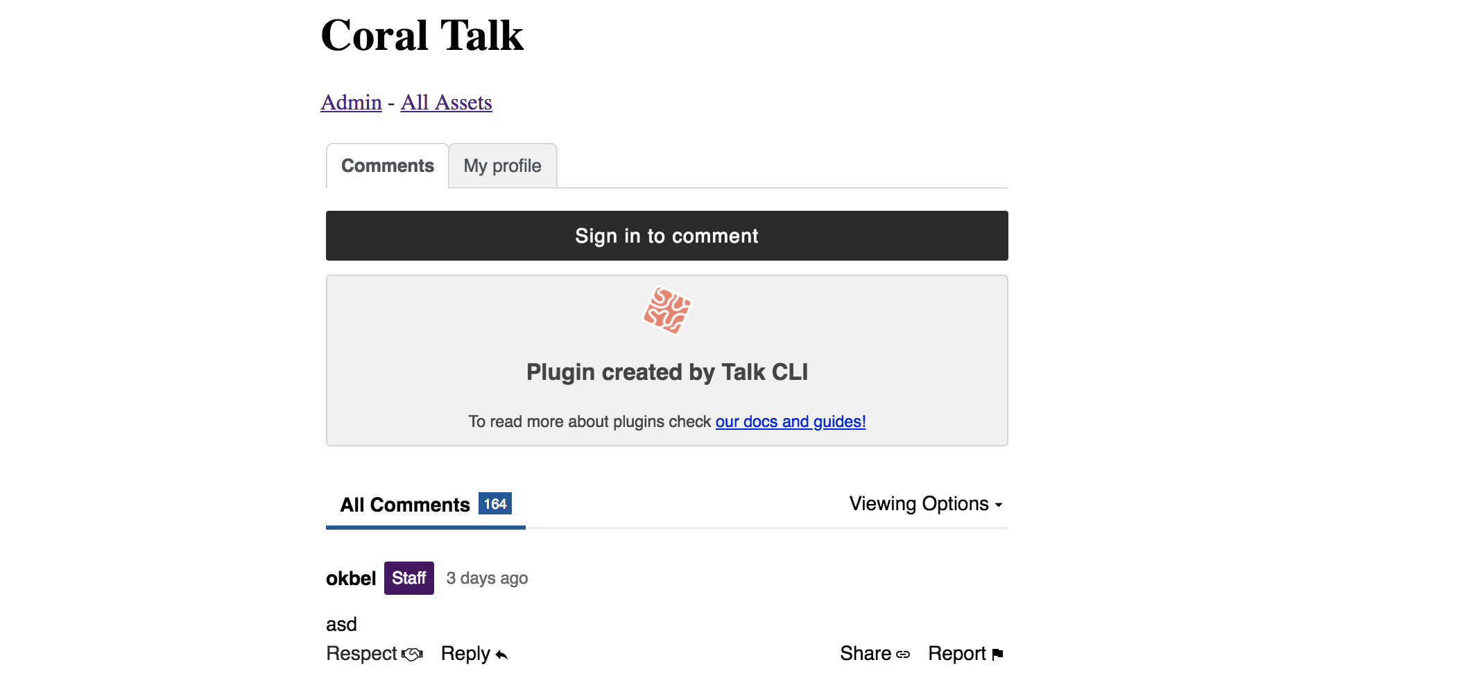 Plugin generado por la CLI dentro de Coral Talk