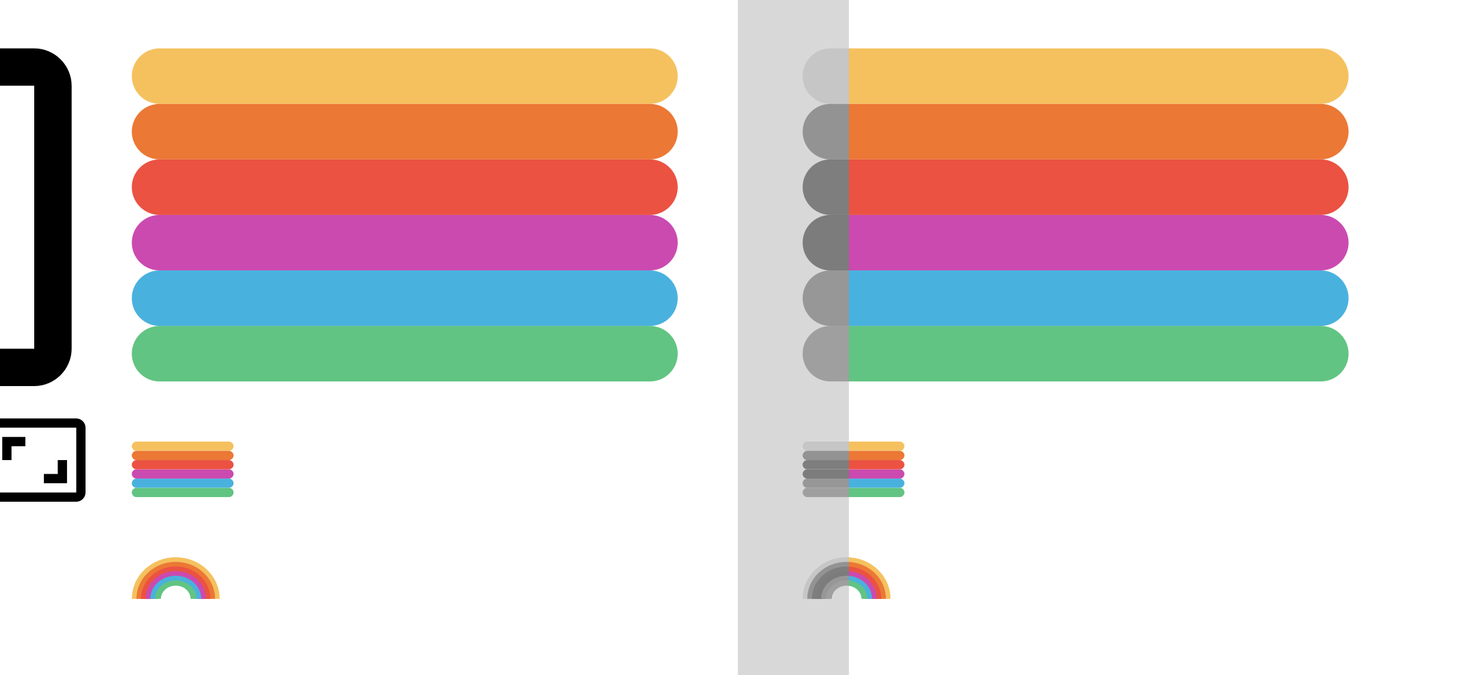 Estados en color y escala de grises del icono Pride